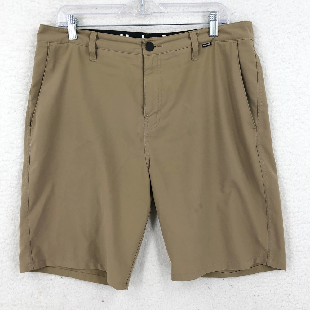 Hurley Hybrid Shorts Mens 34 Tan Walker 9 in Flat Front Pockets Button Zip Fly